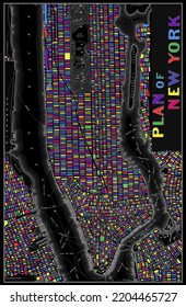 Vintage Historical Map Of New York City. Abstract, Colorful Version. Vector Illustration.