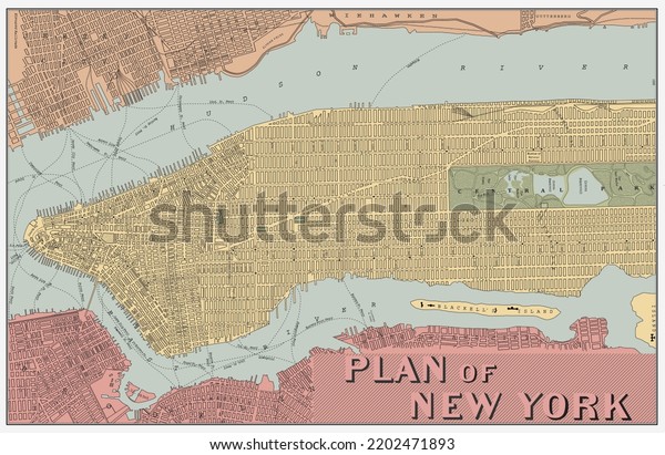Vintage Historical Map New York City Stock Vector (Royalty Free ...