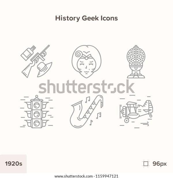 Vintage history icons 1920s. Technology and\
Science evolution