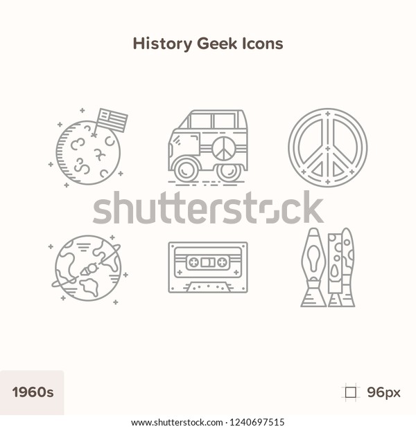 Vintage history icons 1960s. Technology and\
Science evolution