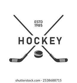 Vintage Hockey Logo with Stick and Puck Symbol for Sports Club or Team Vector design illustration