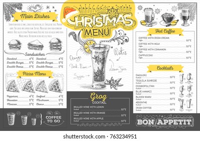 Vintage holiday christmas menu design. Restaurant menu