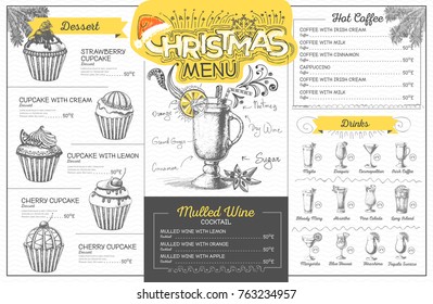 Vintage holiday christmas menu design. Restaurant menu