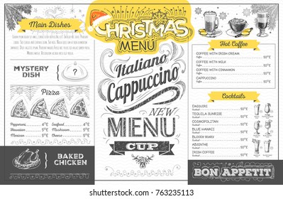 Vintage holiday christmas menu design. Restaurant menu