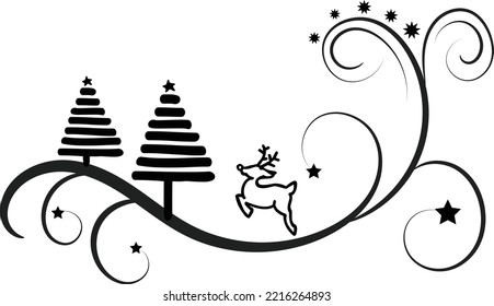 Vintage Holiday Icon. Hand Drawn outline Christmas Illustration. Vector element for Christmas Design