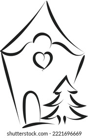 Vintage Holiday Icon. Hand Drawn outline Christmas Illustration. Vector element for Christmas Design