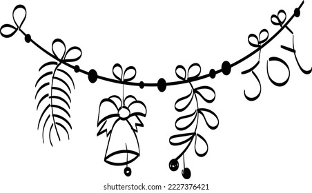 Vintage Holiday Icon. Hand Drawn outline Christmas Illustration. Vector element for Christmas Design
