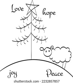 Vintage Holiday Icon. Hand Drawn outline Christmas Illustration. Vector element for Christmas Design