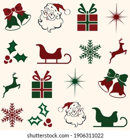 Vintage Holiday Icon Set, Christmas 