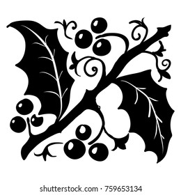 Vintage Holly Leaf pattern, Isolated Antique Christmas leaf with floral lace ornament. Vector illustration