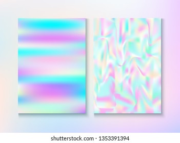 Vintage Hologram 80, 90 Retro Party Vector Poster. Fractal Wallpaper. Holographic Gradient Overlay. Fairy Vivid Neon Cover, Blank Paper, Teal. 80s Vintage Hologram Retro Background.