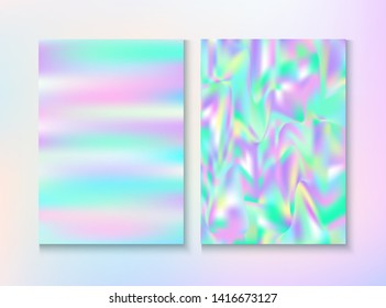 Vintage Hologram 80, 90 Retro Party Vector Poster. Hologram Gradient Overlay. Energy Template. Trendy Vivid Neon Cover, Blank Paper, Teal. 80s Vintage Hologram Retro Background.