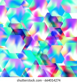 Vintage holographic texture. Background of hexagons. Vector pattern with retro design. Abstract art