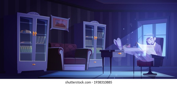 Vintage Home Office With Man Ghost At Night