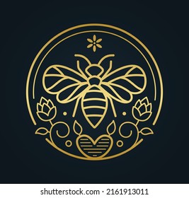 vintage honey bee gold logo vector