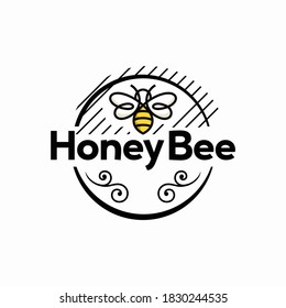 vintage honey bee logo template vector illustration