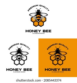 vintage honey bee logo template illustration vector graphic