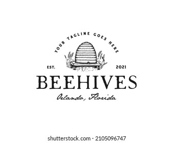 Vintage honey, beehives logo design