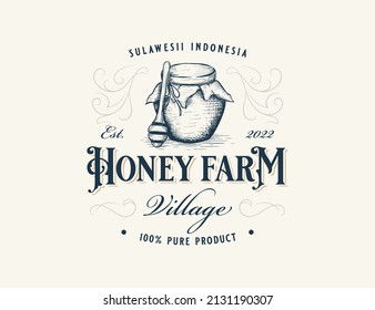 Vintage honey farm logo template