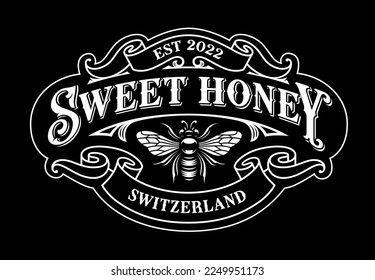 Vintage honey label with a bee logo, this design can be used as a template for a honey package