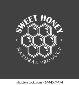 Vintage honey label isolated on black background. Vector illustration