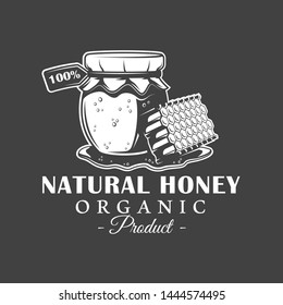 Vintage honey label isolated on black background. Vector illustration
