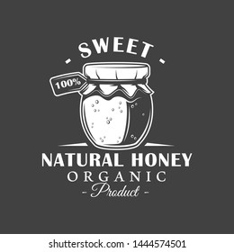 Vintage honey label isolated on black background. Vector illustration