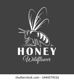 Vintage honey label isolated on black background. Vector illustration