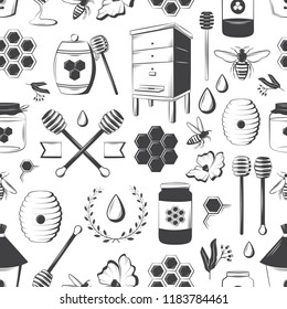 Vintage honey seamless pattern for design of your cards, labels, banners, illustrations, booklet, etc. Retro vector background.
