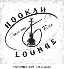 Vintage Hookah lounge logo design, emblem of hookah club or house, monochrome typography emblem, print stamps with easy removable grange, Vector