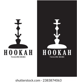 Vintage hookah, shisha or water pipe logo silhouette for club, bar,cafe,vape and shop.