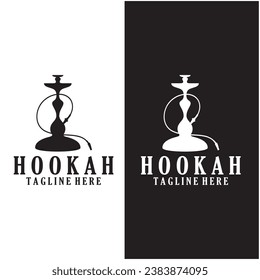 Vintage hookah, shisha or water pipe logo silhouette for club, bar,cafe,vape and shop.