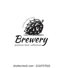 vintage hops logo design, beer logo, brewery, black and white hops vector, silhouette, vector, symbol