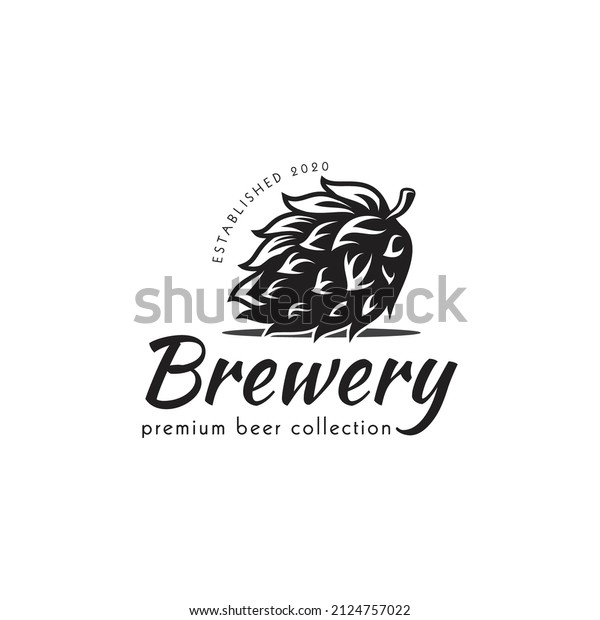 vintage hops logo design, beer\
logo, brewery, black and white hops vector, silhouette, vector,\
symbol