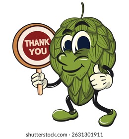 vintage hops vektor illustration mascot character say thank you, work of hand drawn
