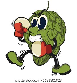 vintage hops vektor illustration mascot character practicing boxing wearing boxing glove, work of hand drawn