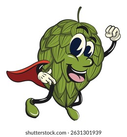 vintage hops vektor illustration mascot character as flying superhero wearing a robe, work of hand drawn