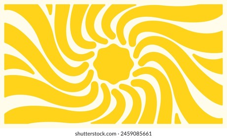 Vintage horizontal background with vibrant sunburst reminiscent of the 60s and 70s era. Stylish and colorful graphic print. Vector illustration.