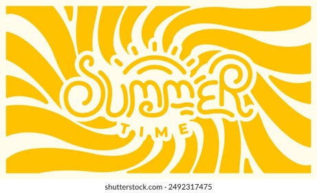 Vintage horizontal background with vibrant sunburst reminiscent of the 60s and 70s era. Stylish and colorful graphic print. Vector illustration.