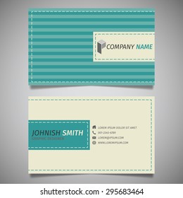 vintage horizontal line creative simple business card green template vector