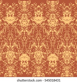 Vintage horizontal pattern with lots of rich detail, light brown on darker brown base