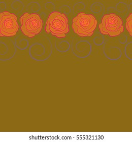 Vintage horizontal watercolor Roses (hand drawn). Vector seamless pattern of abstract magenta, orange and violet roses with copy space (place for your text).