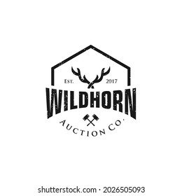 vintage horn antelope Emblem vector logo design