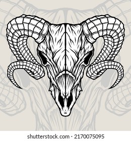 Vintage Horned Goat Skull. Premium vector