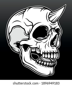 Vintage horned skull. Premium vector
