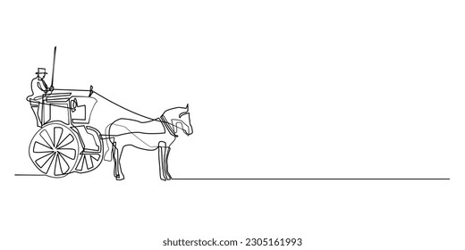 vintage horse carriage continuous line. classic vintage vehicle vintage single line vector