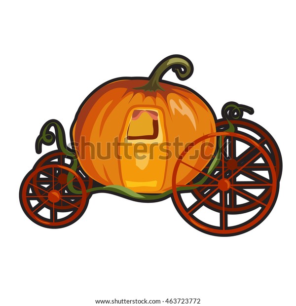 Vintage horse\
carriage of pumpkin isolated on white background. Sketch for a\
poster or card for the holiday Halloween or thanksgiving day.\
Vector cartoon close-up\
illustration.