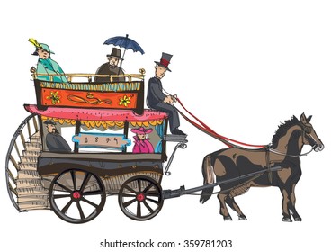  A vintage horse doubledecker bus -cartoon