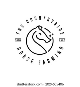 Vintage Horse Farm Stamp Label Logo Design