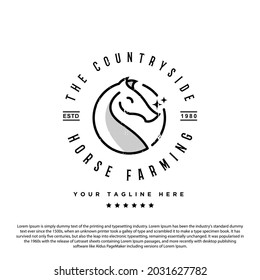 Vintage Horse Farm Stamp Label logo design with grunge texture